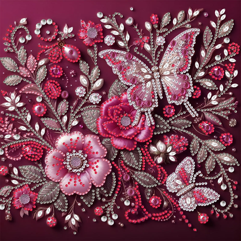 Diamond Painting - Partial Special Shaped - Flower Butterfly (30*30CM)