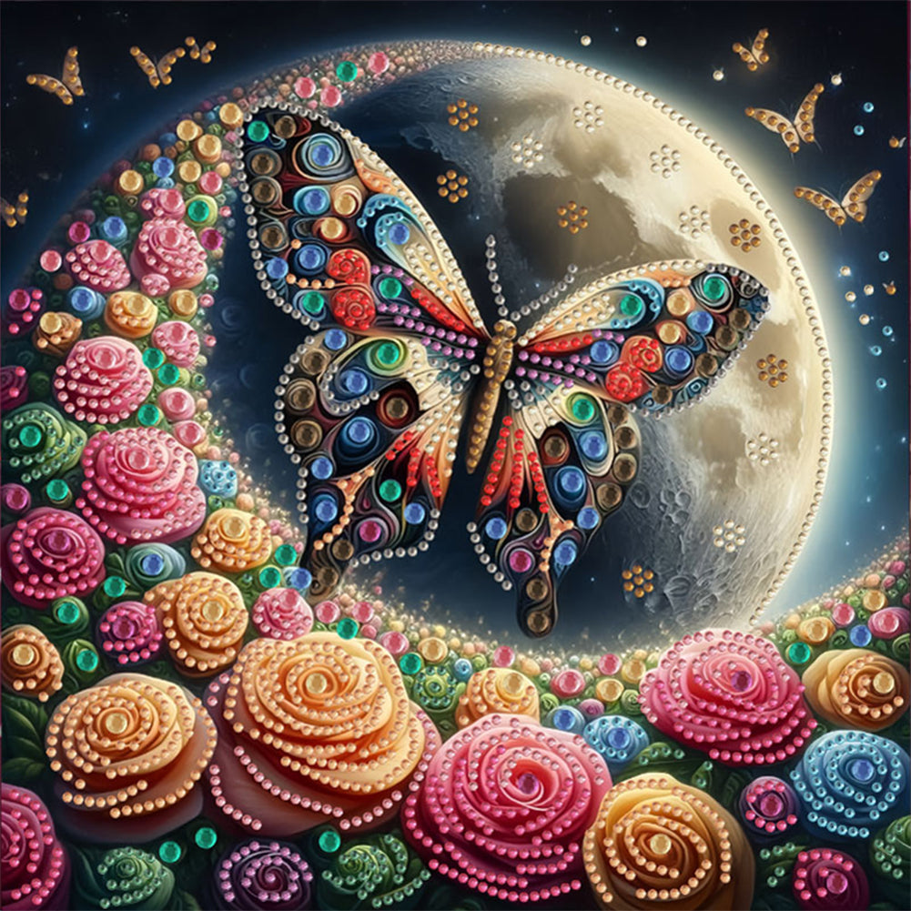 Diamond Painting - Partial Special Shaped - Moonlight Rose Butterfly (30*30CM)