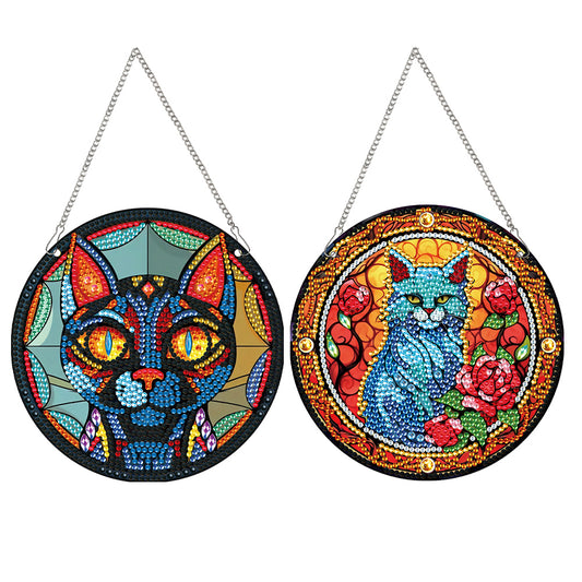 2pcs Cat Theme 2D Flat DIY Diamond Art Pendant Wall Decor for Home & Windows