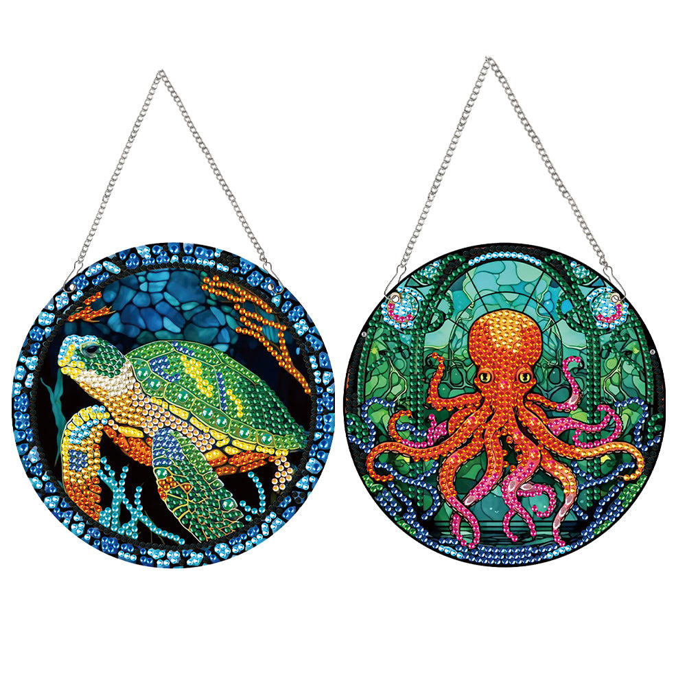2pcs Octopus Theme 2D Flat DIY Diamond Art Pendant Decor for Home & Windows