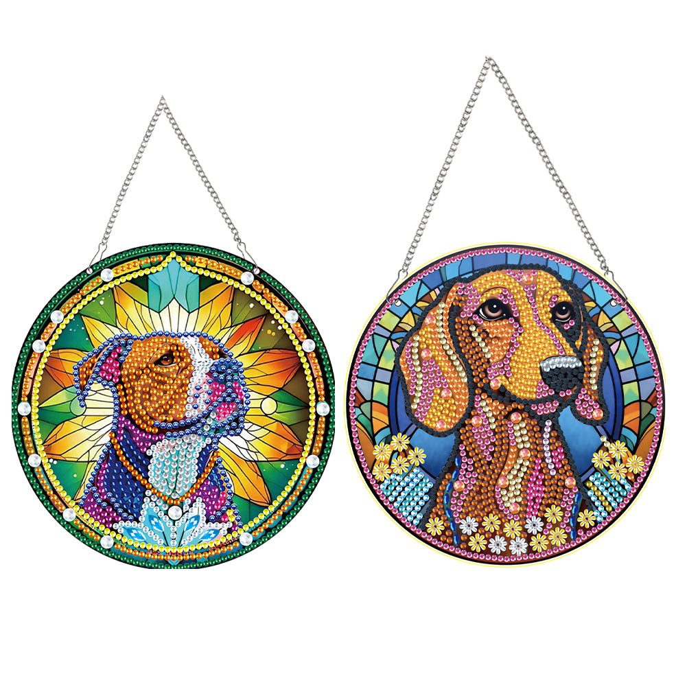 2pcs Dog Theme 2D Flat DIY Diamond Art Pendant Wall Decor for Home & Windows