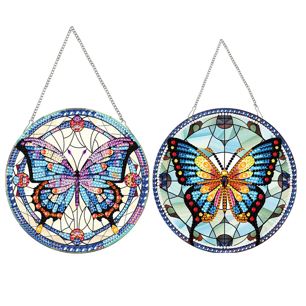 2pcs Butterfly Theme 2D Flat DIY Diamond Art Pendant Decor for Home & Window