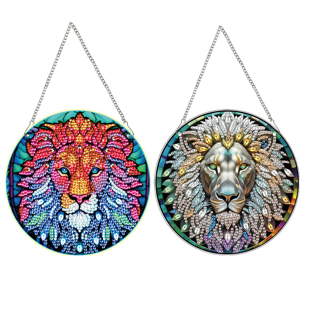 2pcs Lion Theme 2D Flat DIY Diamond Art Pendant Wall Decor for Home & Windows