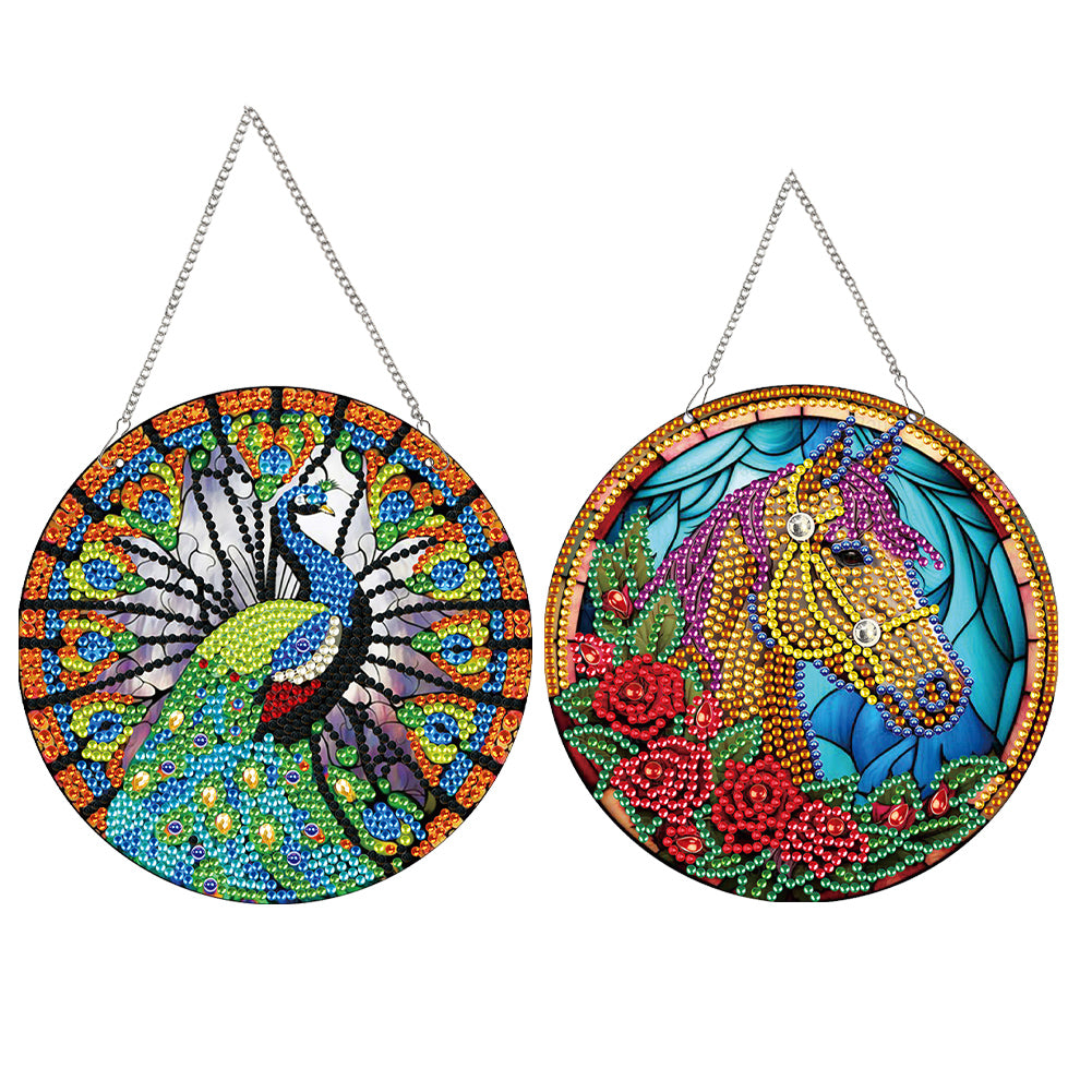 2pcs Peacock Theme 2D Flat DIY Diamond Art Pendant Wall Decor for Home & Windows