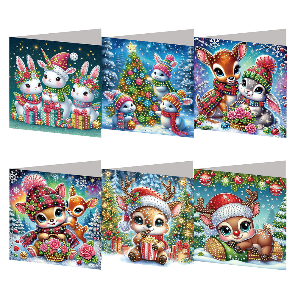 6PCS DIY Xmas Animals Diamond Art Greeting Cards Congratulations Cards & Gifts Christmas