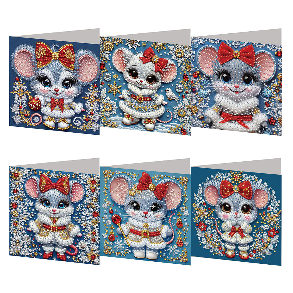 6PCS DIY Xmas Mouse Diamond Art Greeting Cards Congratulations Cards & Gifts Christmas
