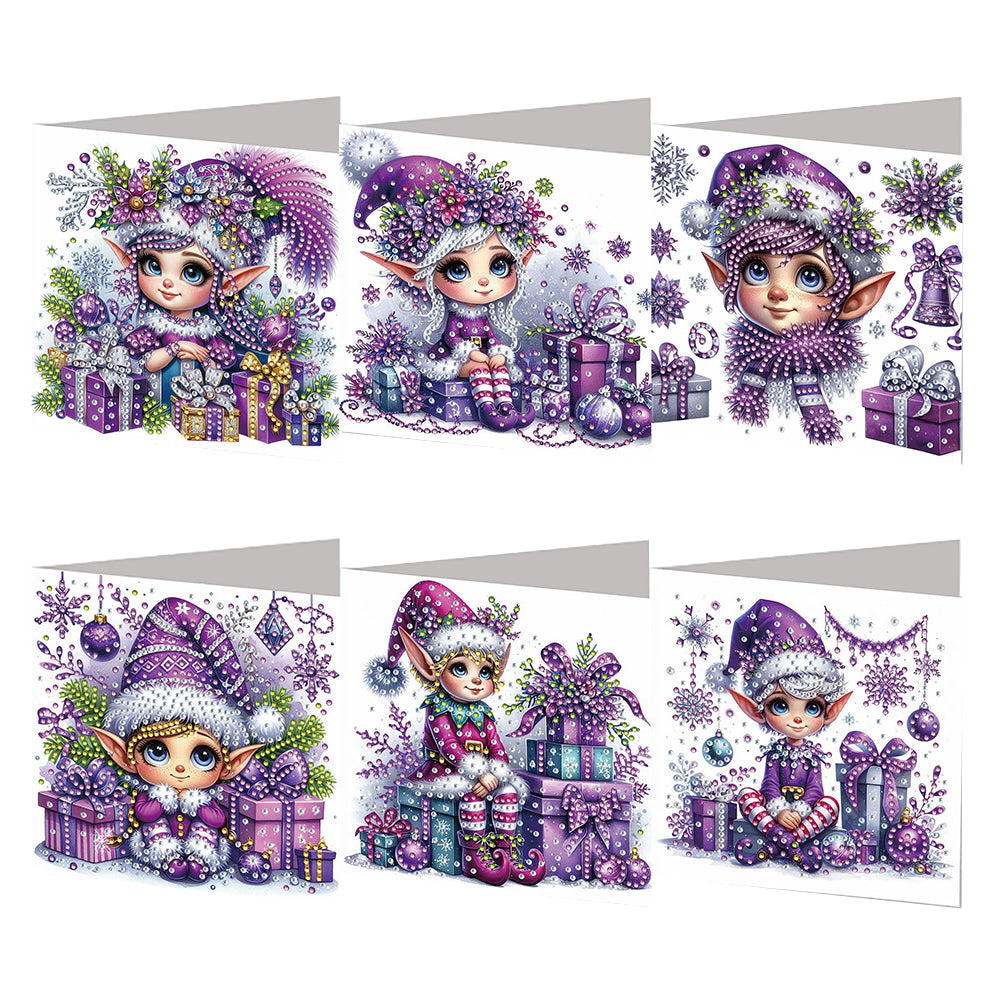 6PCS DIY Purple Elf Diamond Art Greeting Cards Congratulations Cards & Gifts