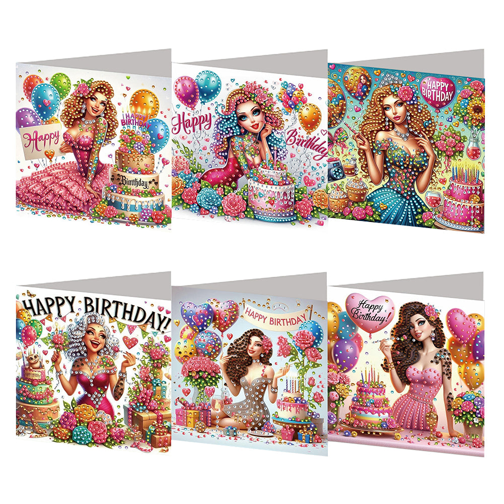 6PCS DIY Birthday Diamond Art Greeting Cards Congratulations Cards & Gifts