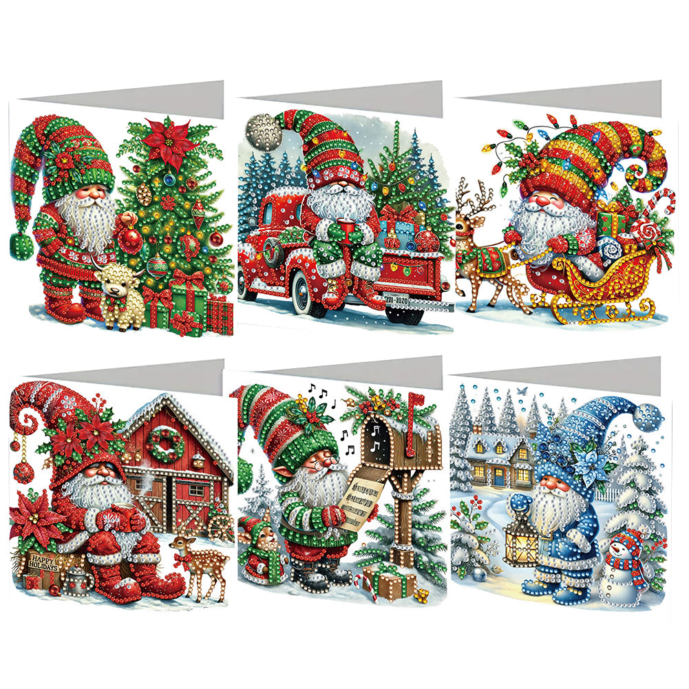 6PCS DIY Xmas Gnome Diamond Art Greeting Cards Congratulations Cards & Gifts Christmas