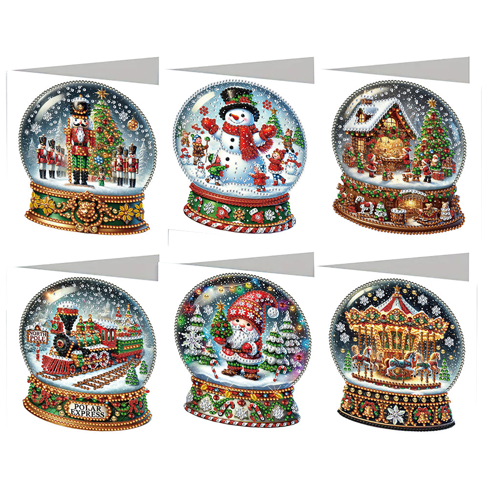 6PCS DIY Xmas Crystal Ball Diamond Art Greeting Cards Congratulations Cards Christmas