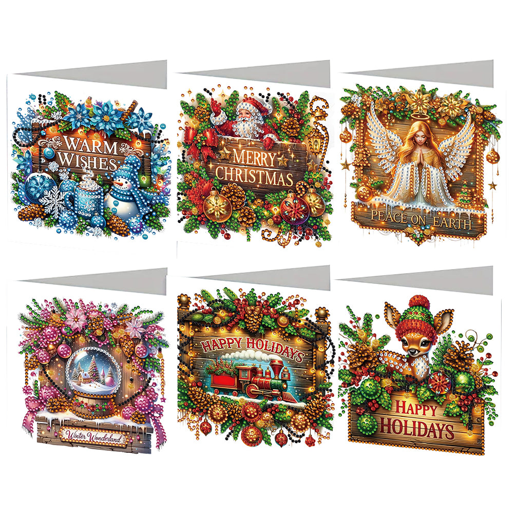 6PCS DIY Merry Christmas Diamond Art Greeting Cards Congratulations Cards & Gift