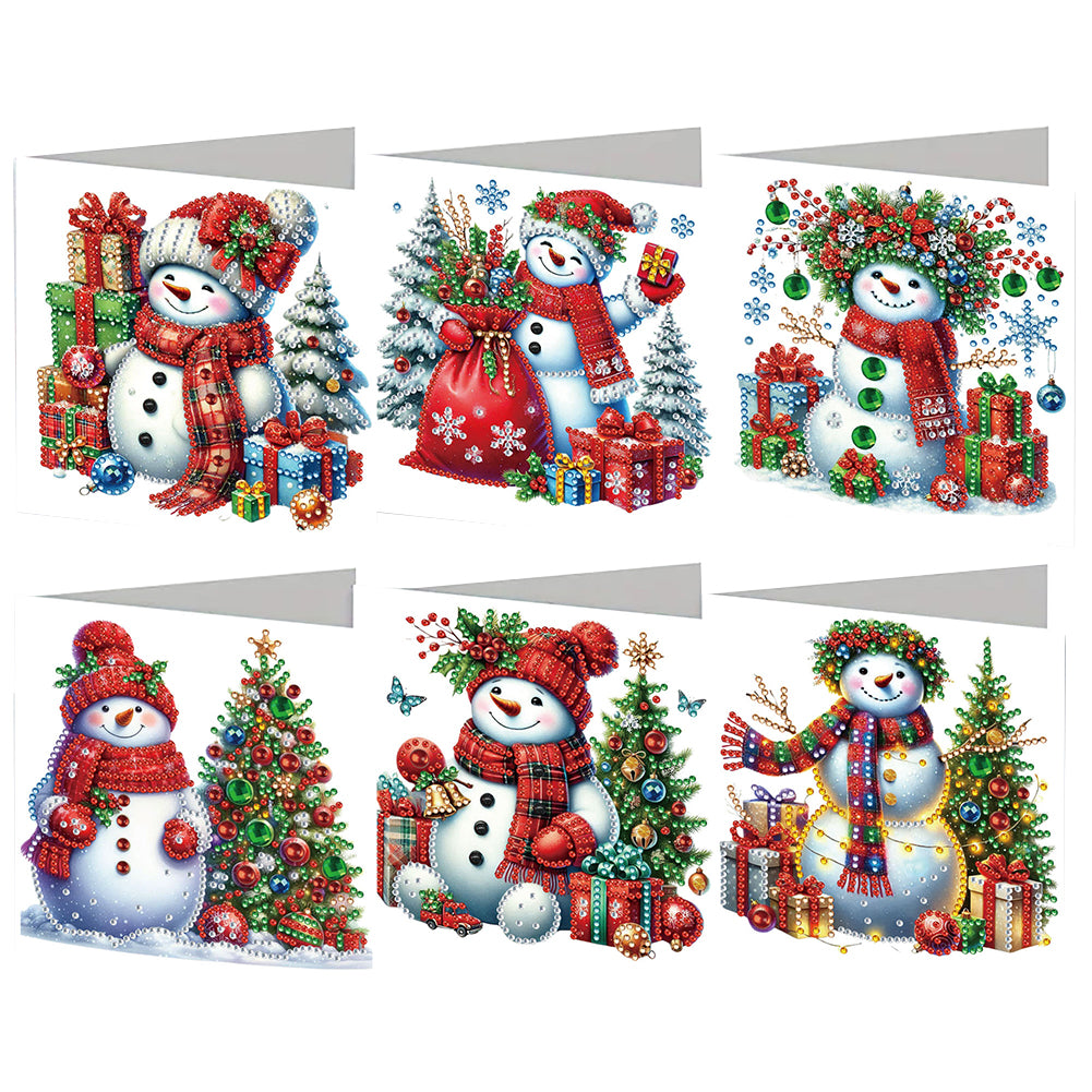6PCS DIY Xmas Snowman Diamond Art Greeting Cards Congratulations Cards & Gifts Christmas