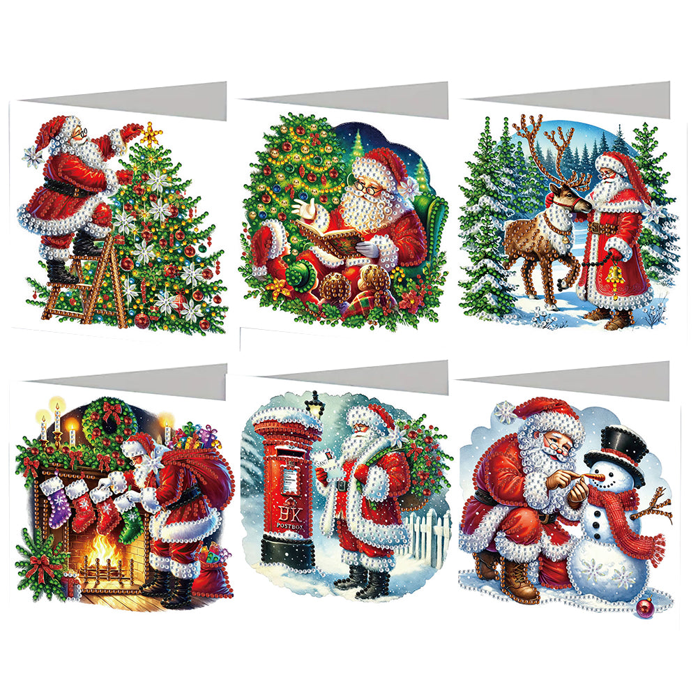 6PCS DIY Santa Claus Diamond Art Greeting Cards Congratulations Cards & Gifts Christmas