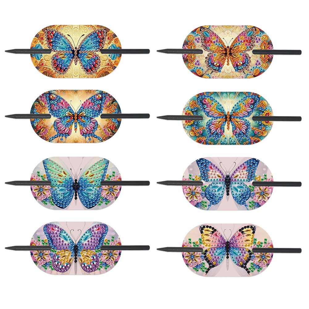 8Pcs DIY Butterfly Diamond Painting Ellipse Hairpin Diamond Embroidery Hairpins