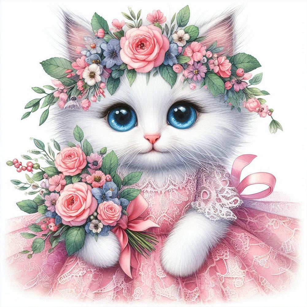 Diamond Painting - Full Round - Flower And Cat (40*40CM)