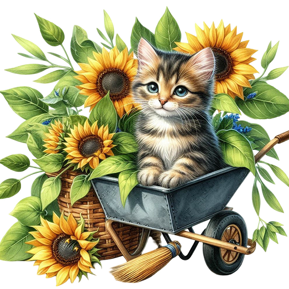 Diamond Painting - Full Round - Sunflower And Cat (40*40CM)