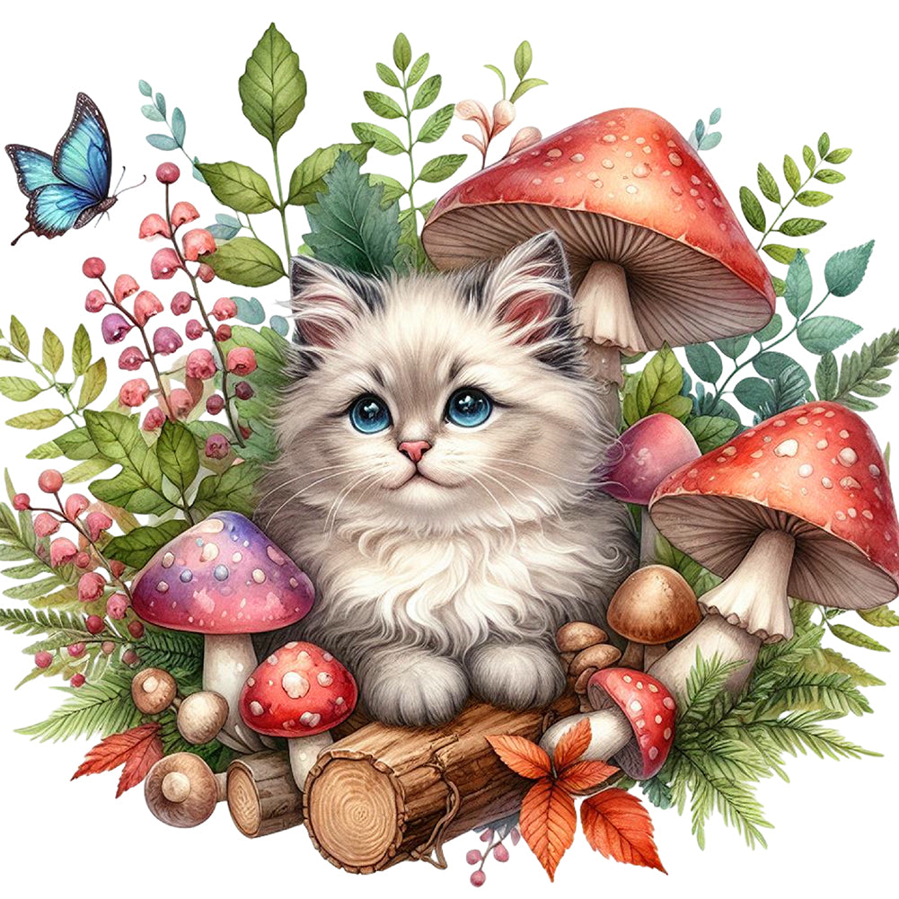 Diamond Painting - Full Round - Cat And Mushroom (40*40CM)