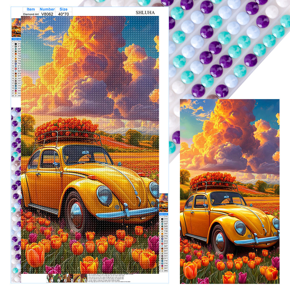 Diamond Painting - Full Round - Car And Flower (40*70CM)