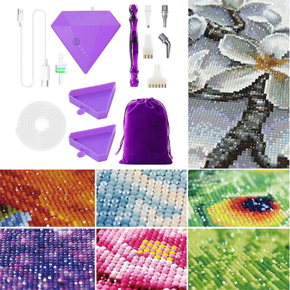 Diamond Aid Tool Portable Vacuum Diamond Painting Pen Kit for DIY (Purple)
