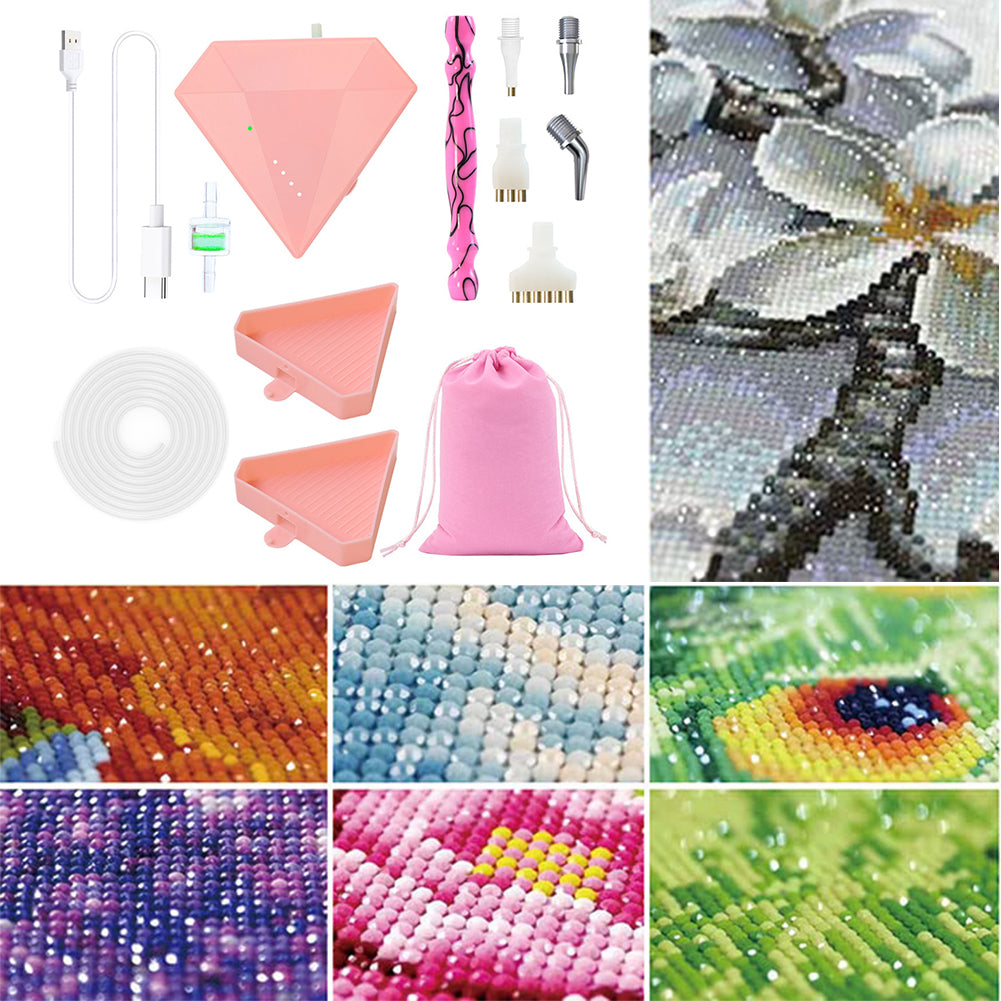 Diamond Aid Tool Portable Vacuum Diamond Painting Pen Kit for DIY (Pink)