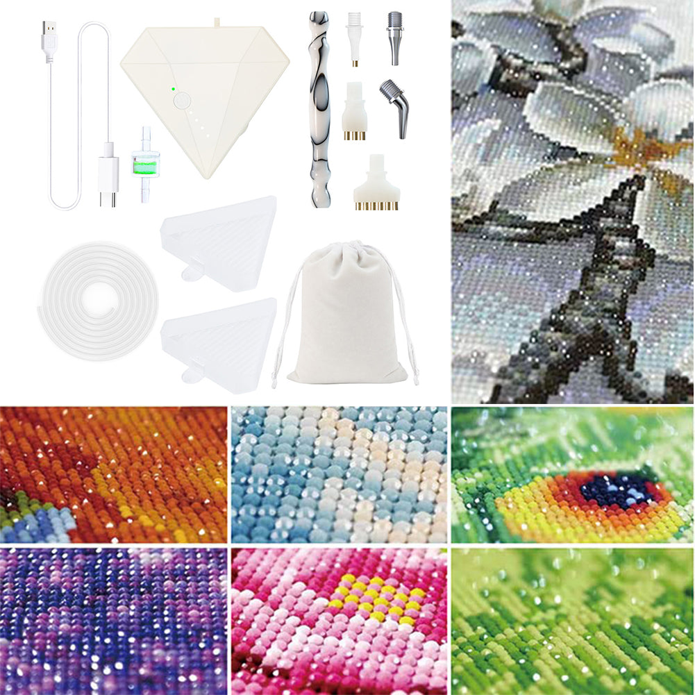 Diamond Aid Tool Portable Vacuum Diamond Painting Pen Kit for DIY (White)