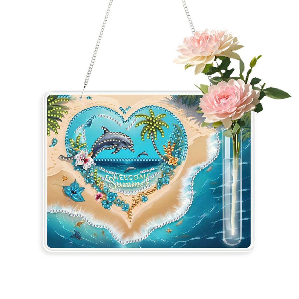 Dolphin 2D Flat Acrylic Wall Tube Vase Diamond Painting Hanging Ornament Crafts