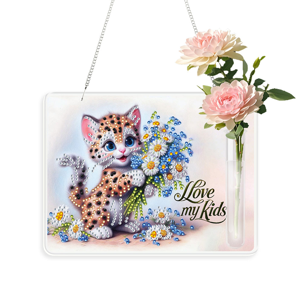 Leopard 2D Flat Acrylic Wall Tube Vase Diamond Painting Hanging Ornament Crafts