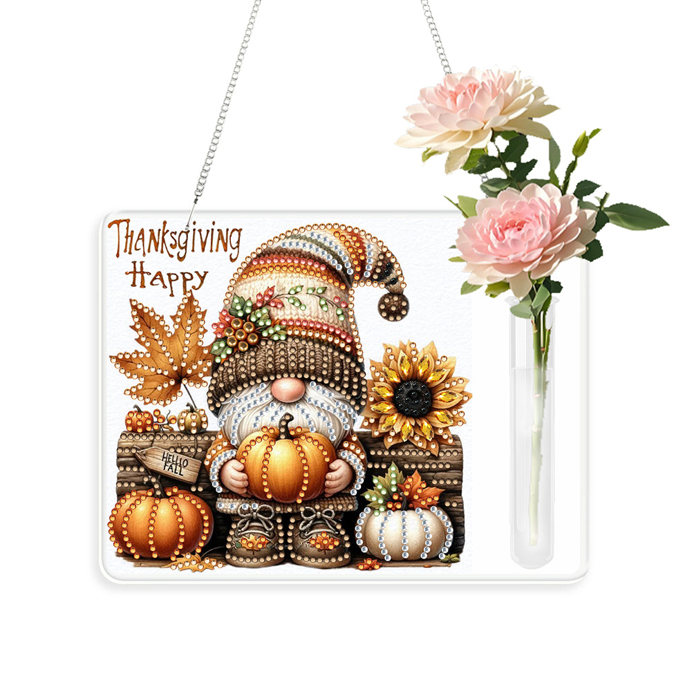 Autumn Gnome 2D Flat Acrylic Wall Tube Vase Diamond Painting Hanging Ornament