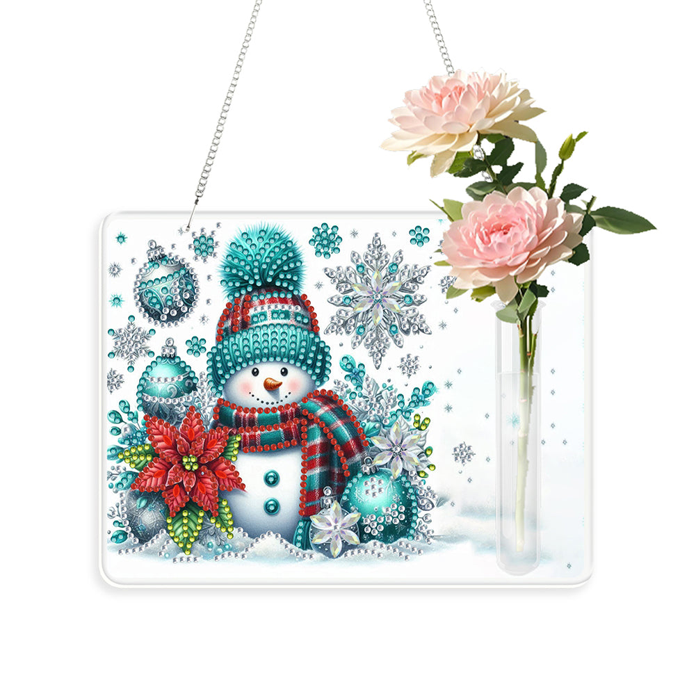 Snowman 2D Flat Acrylic Wall Tube Vase Diamond Painting Hanging Ornament Crafts