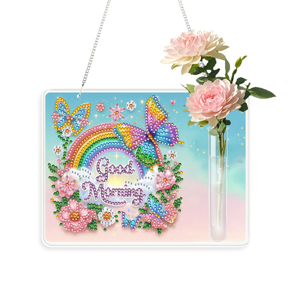 Rainbow 2D Flat Acrylic Wall Tube Vase Diamond Painting Hanging Ornament Crafts