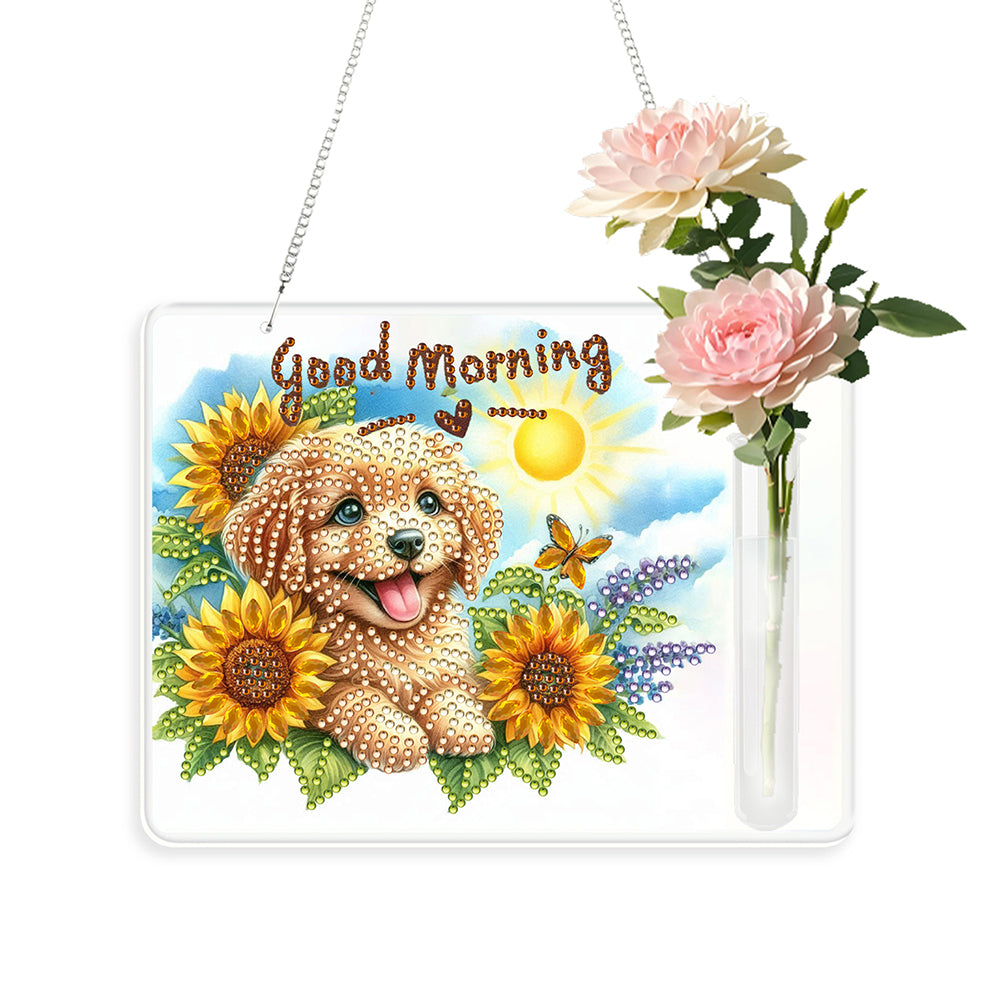 Dog 2D Flat Acrylic Wall Tube Vase Diamond Painting Hanging Ornament Crafts