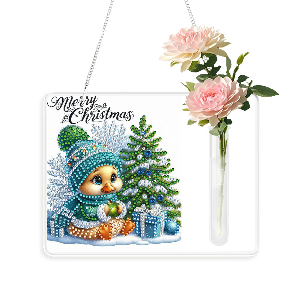 Duck Xmas Tree2D Flat Acrylic Wall Tube Vase Diamond Painting Hanging Ornament Christmas