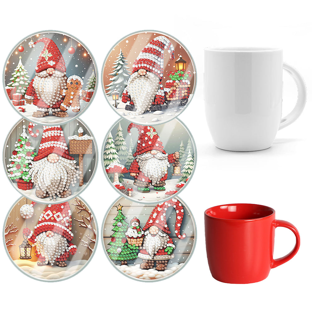 6pcs Set Xmas Theme DIY Diamond Painting Coasters Kit with Holder for Craft Gift Christmas