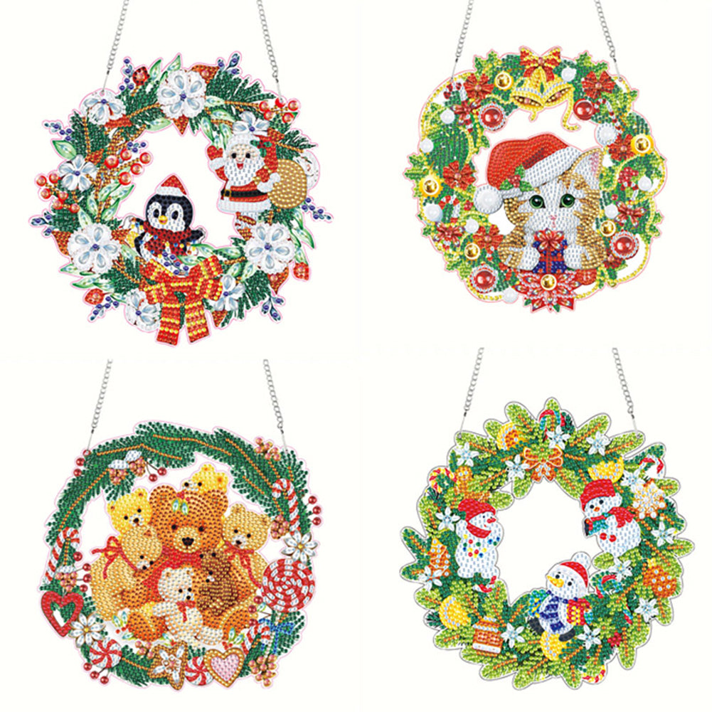 4pcs Xmas Theme 2D Flat DIY Hanging Diamond Art Kits Home Wall Decoration Crafts Christmas