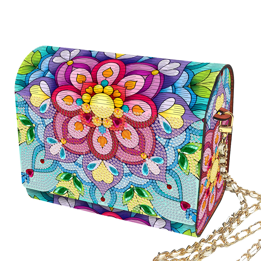 DIY Mandala Diamond Art Wooden Coin Pouch with Chain 5D Diamond Painting Purse