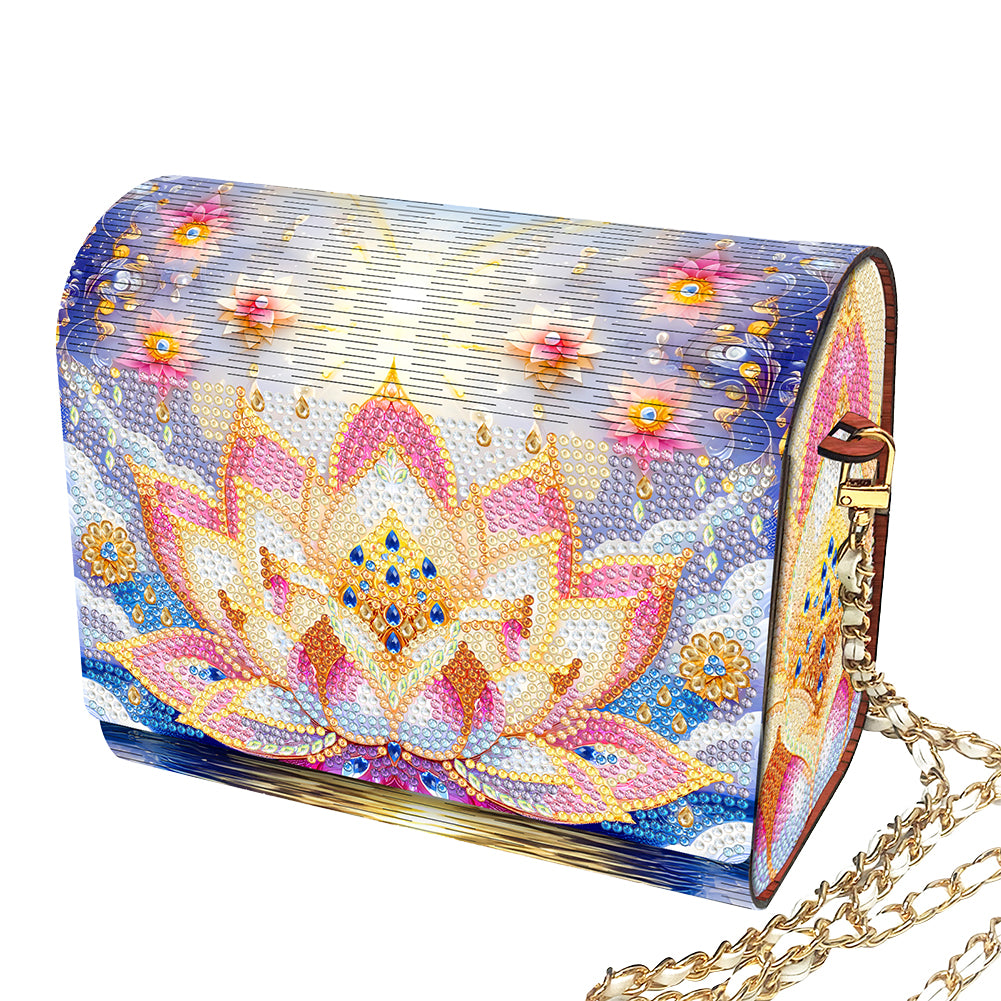 DIY Lotus Diamond Art Wooden Coin Pouch with Chain 5D Diamond Painting Purse