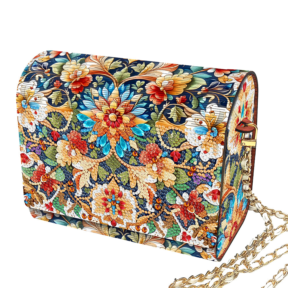 DIY Flowers Diamond Art Wooden Coin Pouch with Chain 5D Diamond Painting Purse