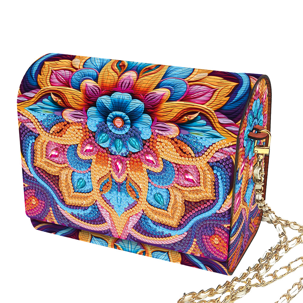 DIY Mandala Diamond Art Wooden Coin Pouch with Chain 5D Diamond Painting Purse