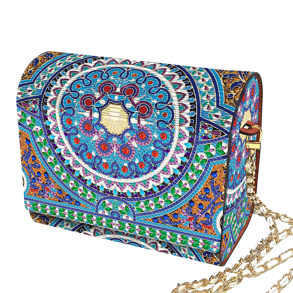 DIY Mandala Diamond Art Wooden Coin Pouch with Chain 5D Diamond Painting Purse