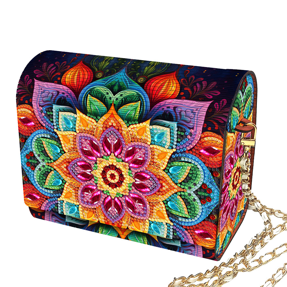 DIY Mandala Diamond Art Wooden Coin Pouch with Chain 5D Diamond Painting Purse