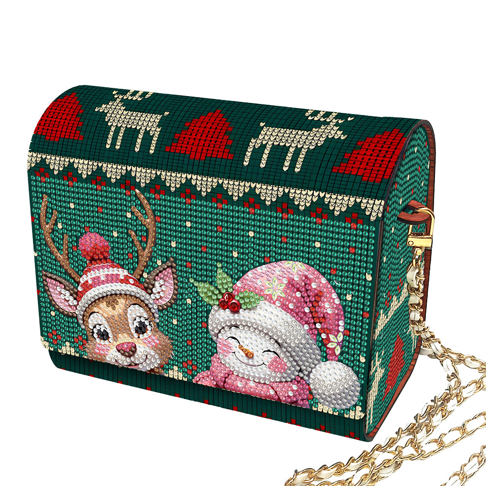 DIY Elk Diamond Art Wooden Coin Pouch with Chain 5D Diamond Painting Purse
