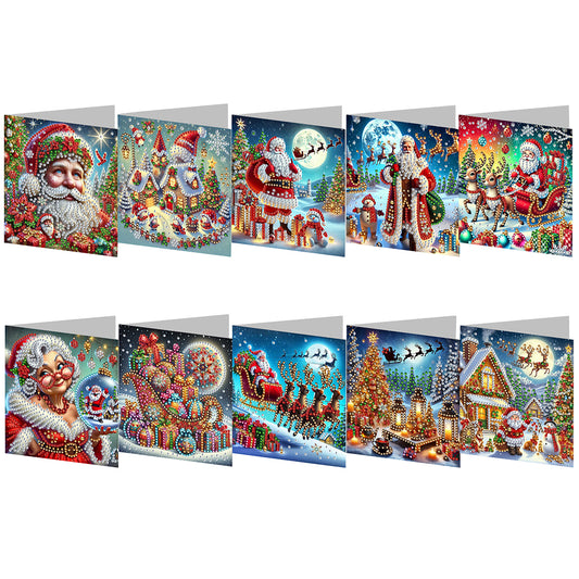 10PCS DIY Diamond Art Greeting Cards Xmas Designs for Festivals and Celebrations Christmas