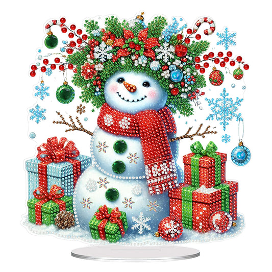 2D Flat Print Xmas DIY Single Side Drill Desktop Diamond Art Kits (Snowman) Christmas
