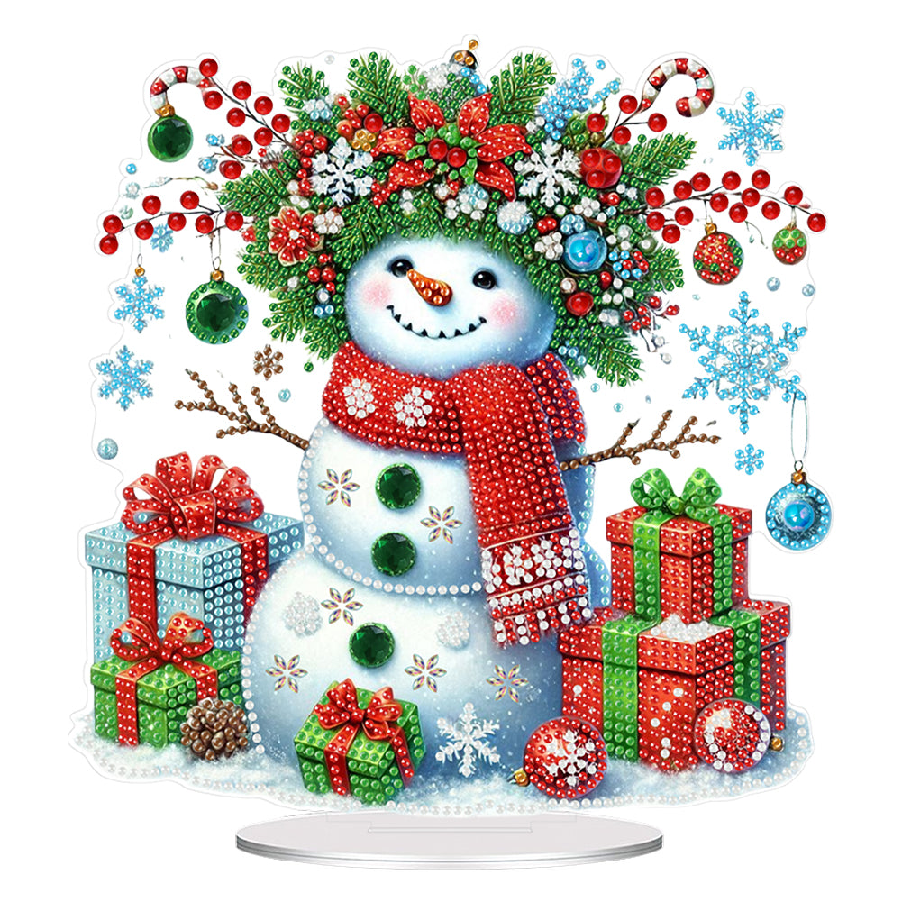 2D Flat Print Xmas DIY Single Side Drill Desktop Diamond Art Kits (Snowman) Christmas