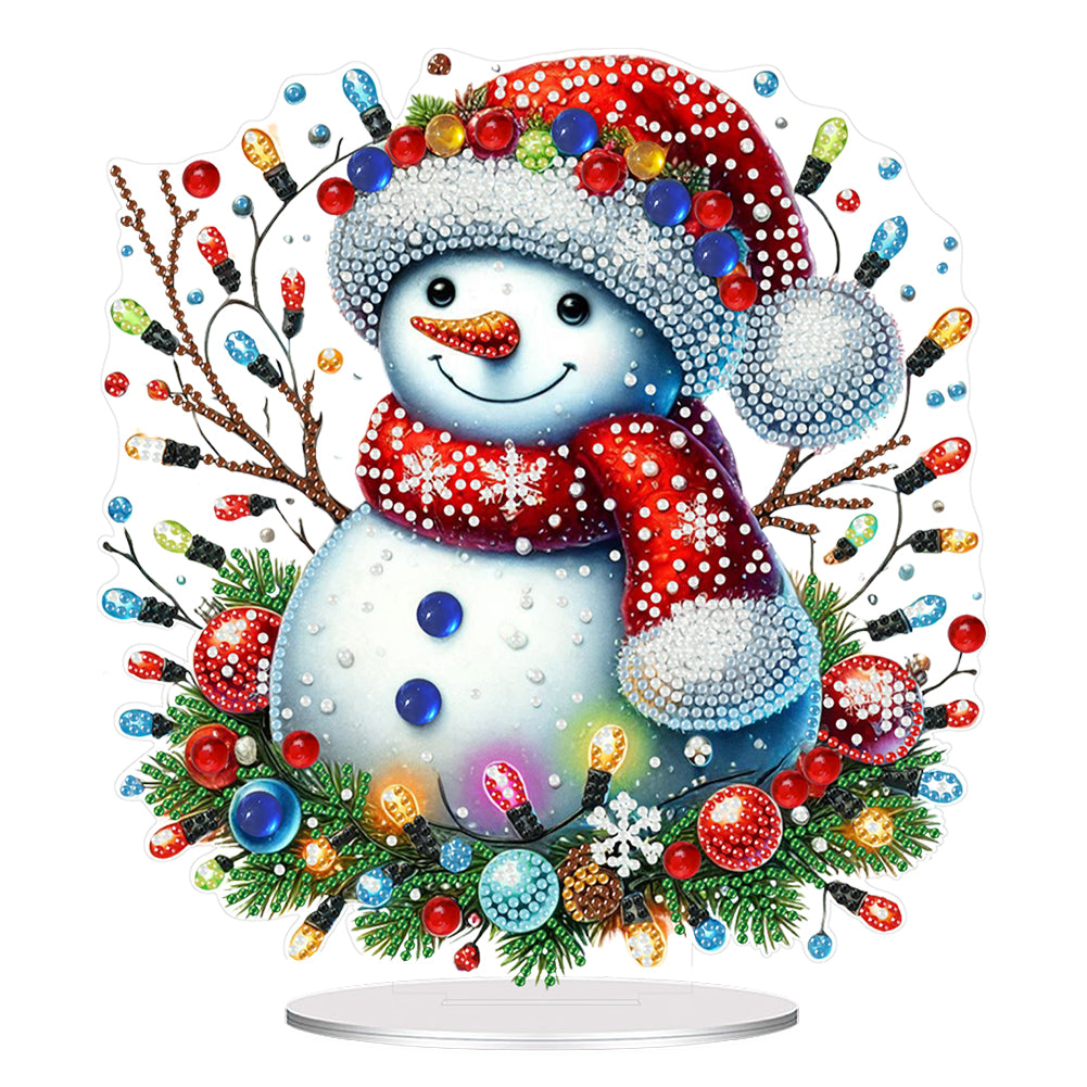 2D Flat Print Xmas DIY Single Side Drill Desktop Diamond Art (Colorful Snowman) Christmas