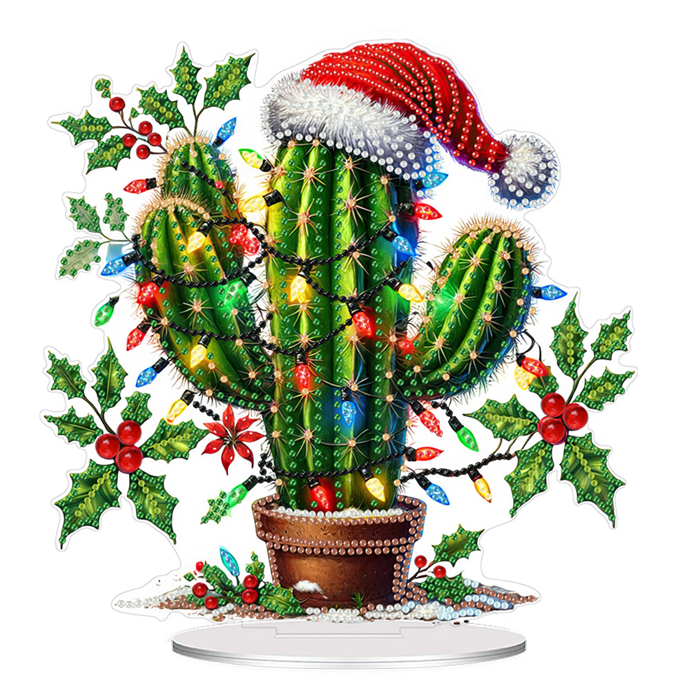 2D Flat Print Xmas DIY Single Side Drill Desktop Diamond Art Decor Kits (Cactus) Christmas