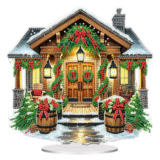 2D Flat Print Xmas DIY Single Side Drill Desktop Diamond Art Decor Kits (House) Christmas
