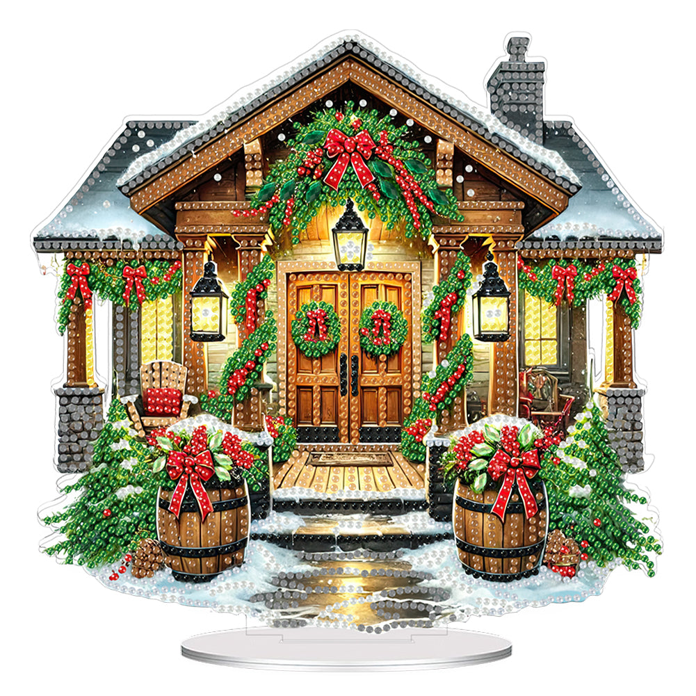 2D Flat Print Xmas DIY Single Side Drill Desktop Diamond Art Decor Kits (House) Christmas