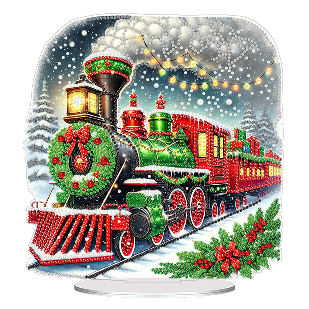 2D Flat Print Xmas DIY Single Side Drill Desktop Diamond Art Decor Kits (Train) Christmas