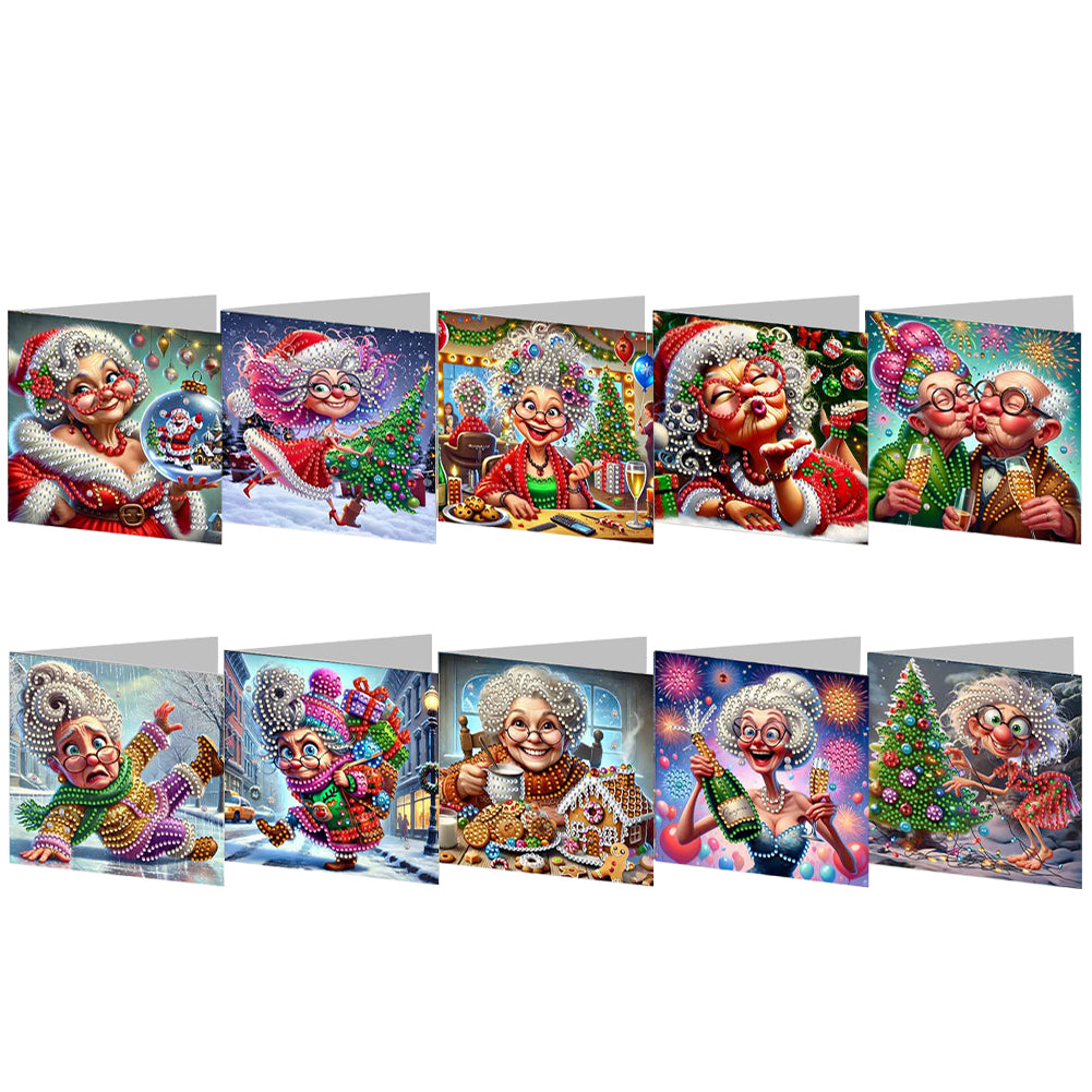 10PCS DIY Diamond Art Greeting Cards Xmas Designs for Festivals and Celebrations Christmas